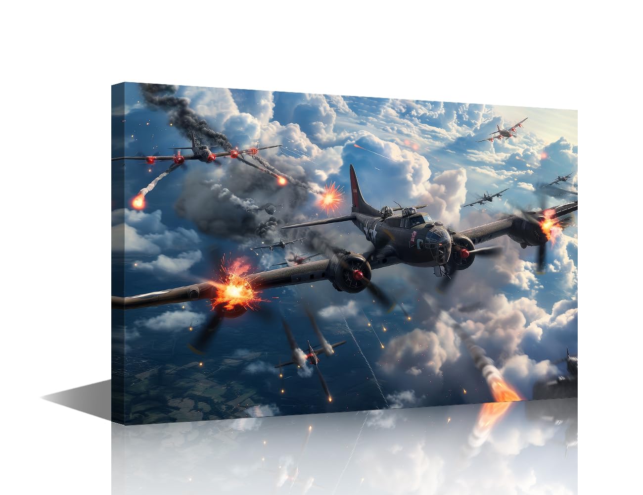 TISHIRON Wall Decoration for Living Room Vintage Warplanes Wall Art Aerial Battle Home Decor 1 Piece Combat Airplane Bedroom Decor Giclee Prints Framed Ready to Hang Posters and Prints (24''Wx 36''H)