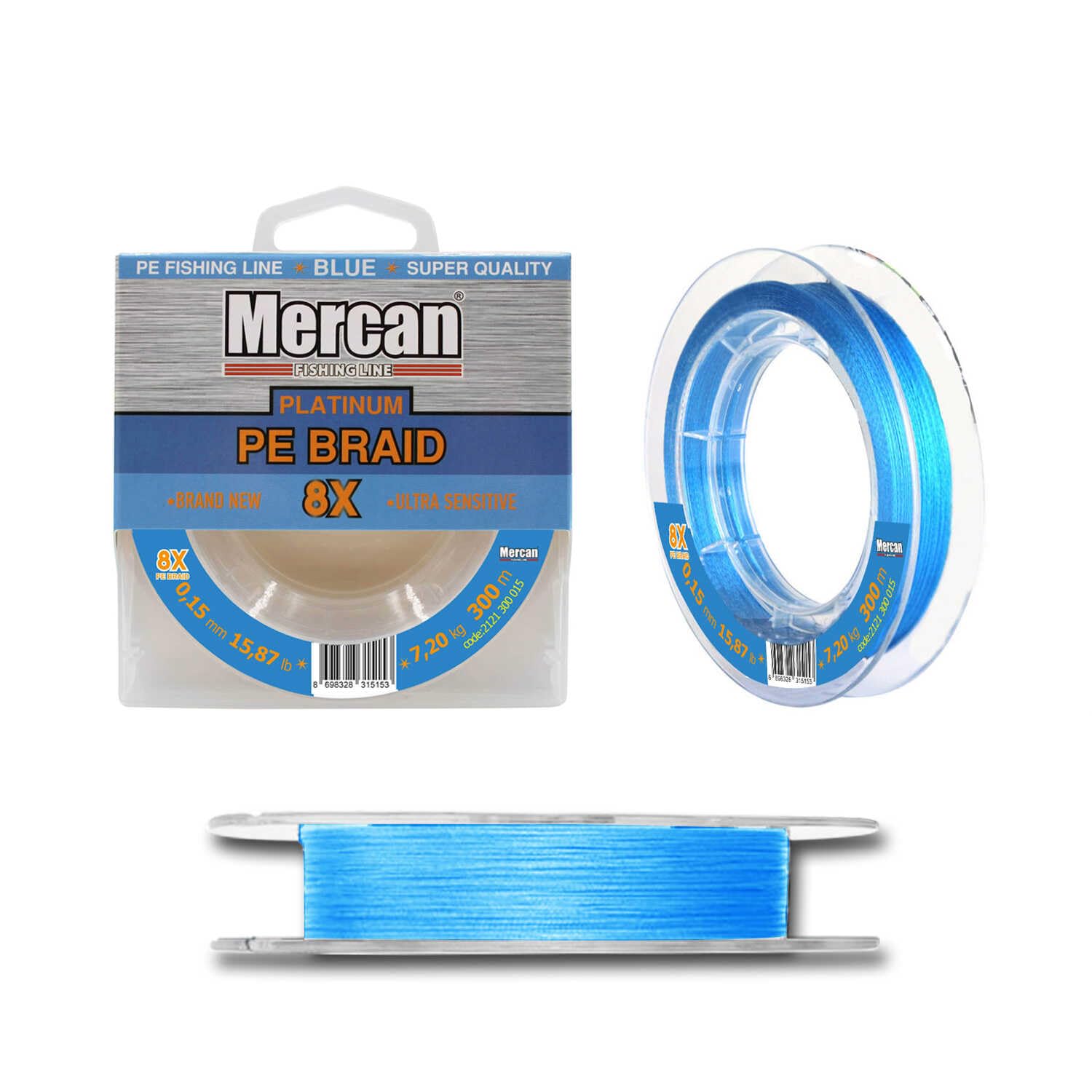 Braided Fishing Line PE Braided Platinum X8 Thread 300m - Blue Fishing Line - Suitable for Freshwater and Saltwater - Professional Fishing (Extra Large, 0,28 mm 36,56 lb 16,60 kg 300 m)