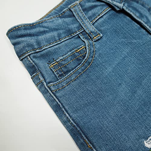 KIDSCOOL SPACE Little Girls Jeans,Elastic Band Inside Embroidered Ripped Stretchy Soft Denim Slim Pants3