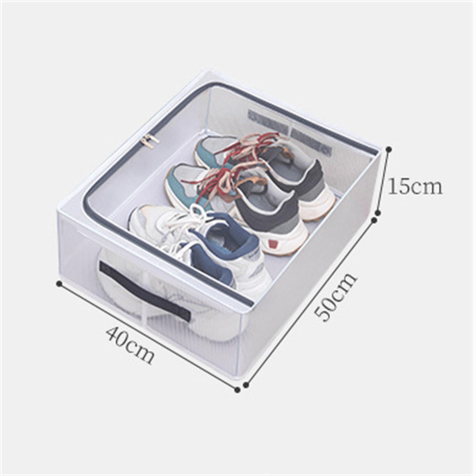 Schuh-Aufbewahrungsbehälter aus Stoff mit transparenten Deckeln, stapelbar und faltbar, Schuh-Aufbewahrungsbox, Organizer für Schuhregal, Schrank, platzsparend, Schuhbehälter (50 x 40 x 15 cm)