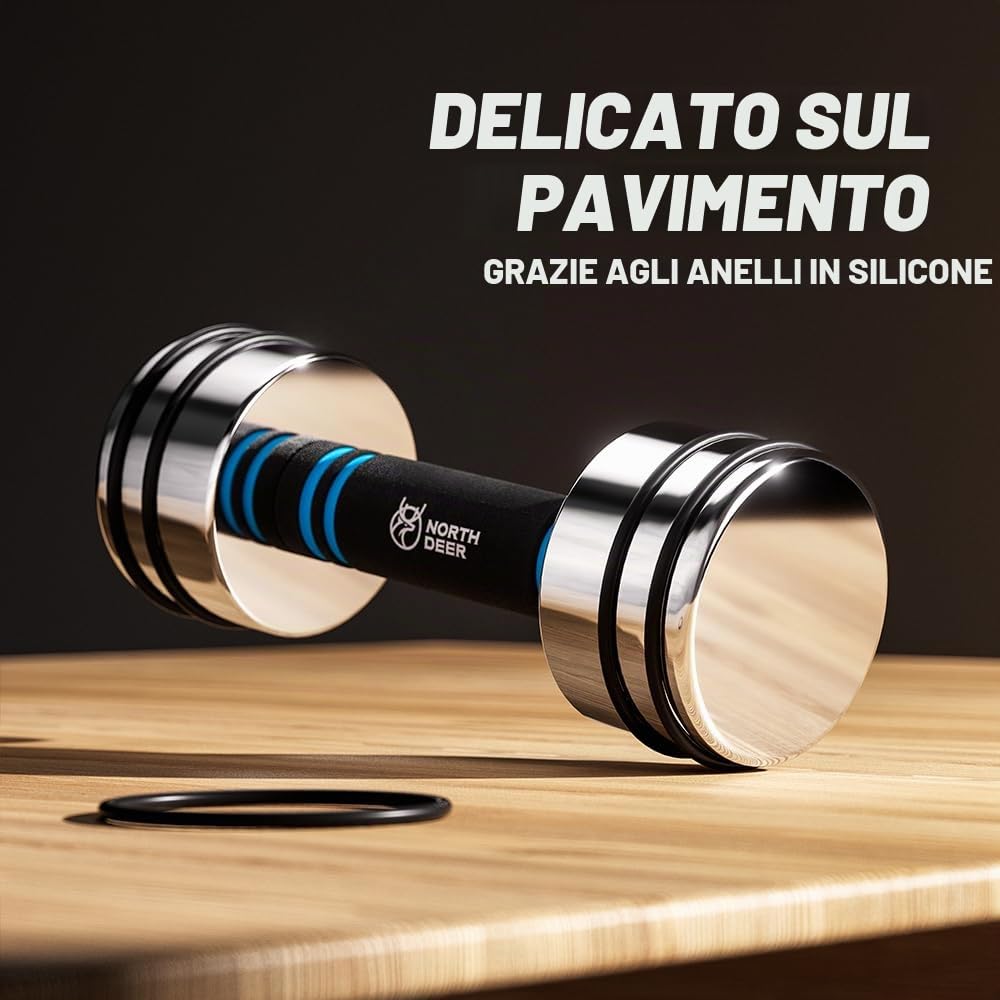 Northdeer Manubri corti in acciaio – manubri regolabili ultra compatti, 2,5 kg, 5 kg, 7,5 kg, 10 kg, 15 kg, 25 kg, con manico in schiuma, innovativi manubri in acciaio per la casa