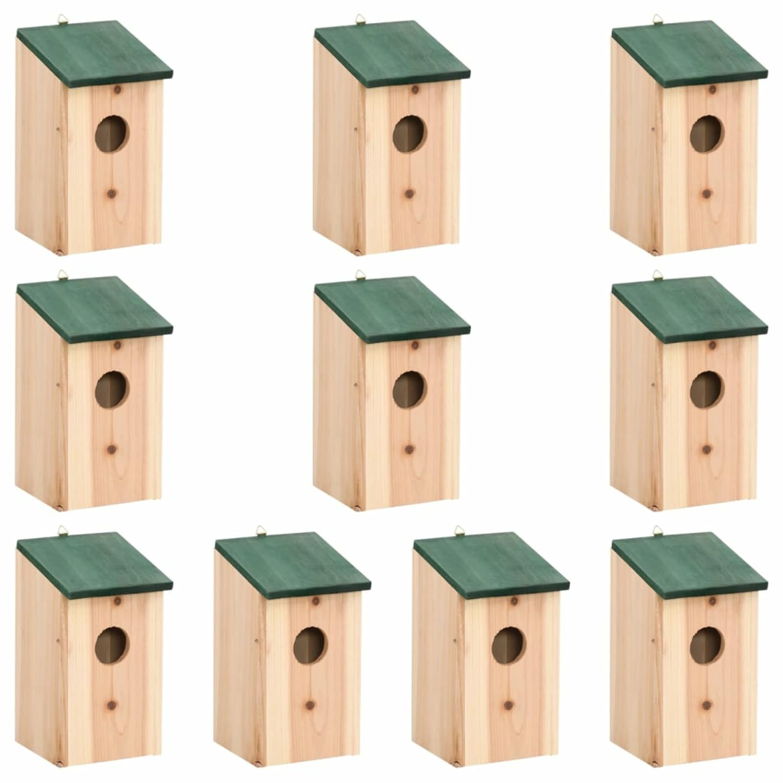 Homgoday Casitas para pájaros, 10 unidades, de madera maciza de abeto 12 x 12 x 22 cm, muebles de interior/exterior