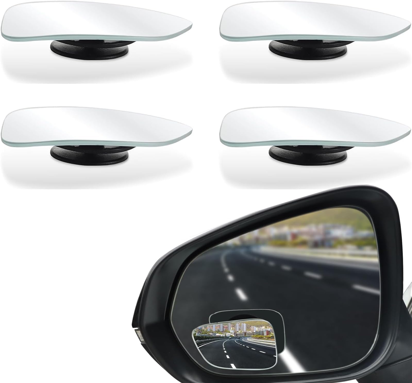4pcs Rectangle Blind Spot Mirror, Circular Frameless 360 ° Rotating Wing Mirror Blindspot with Adjustable Swing,Universal Side Mirror Blindspot for Car SUV and Truck,Wide Angle Rearview Blindspot