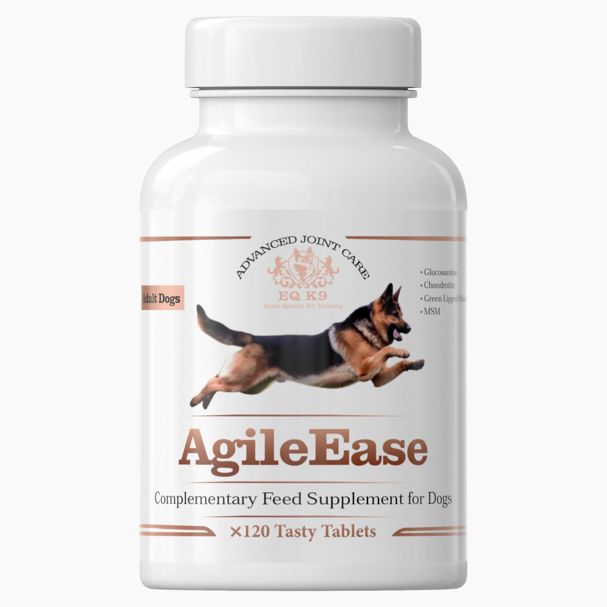 EQ K9 Dog Joint Supplement for Adult & Senior Dogs | 120 Tasty Tablets | Glucosamine, MSM, Chondroitin & Green Lipped Mussel | Hip & Joint Support | Relieves Arthritis & Supports Mobility