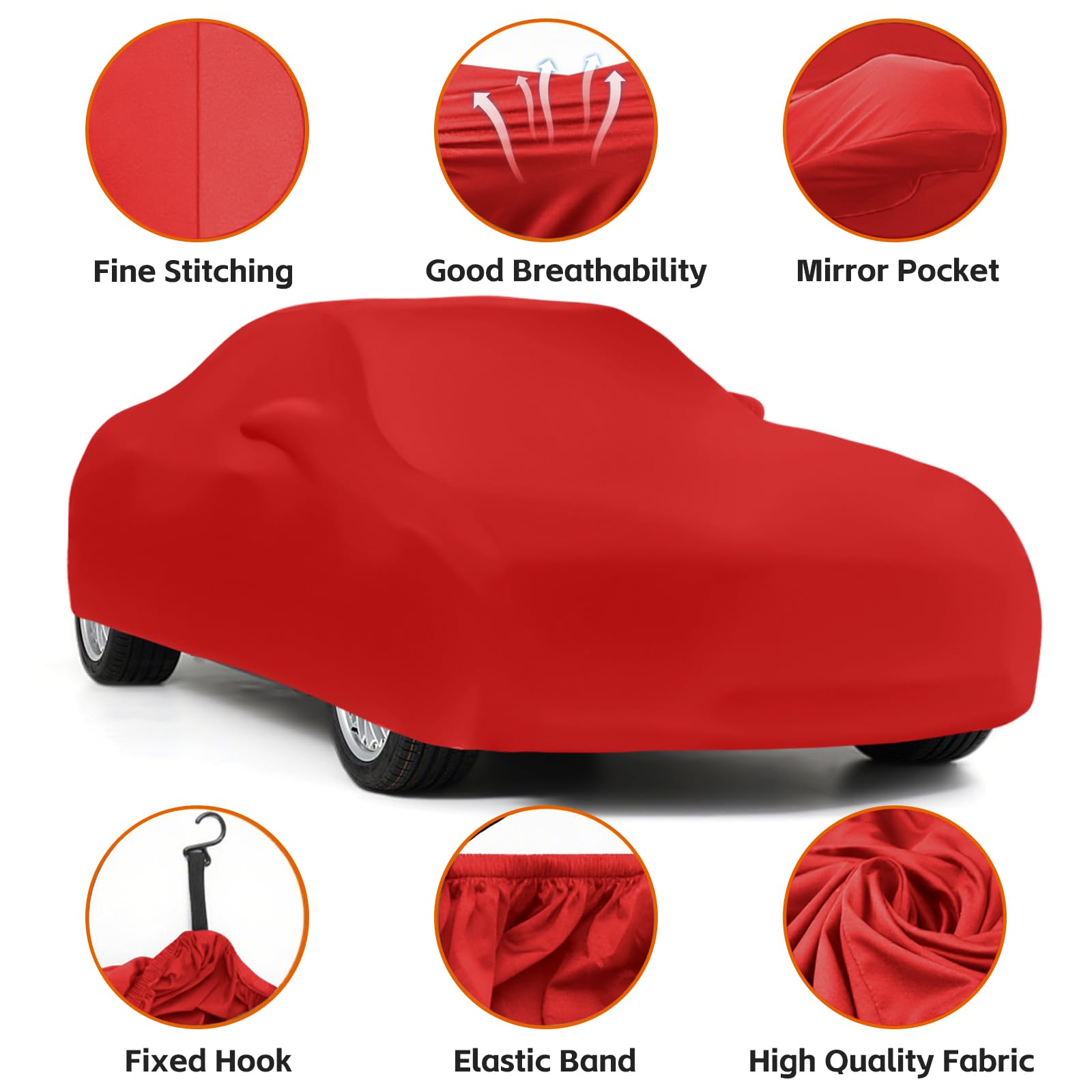 Housse de Voiture Intérieure pour Ford Mustang 2005-2026, Rouge Indoor Bâche de Voiture Respirante Tissu élastique, étanche à la poussière, Doublure Douce, Ajustement Serré