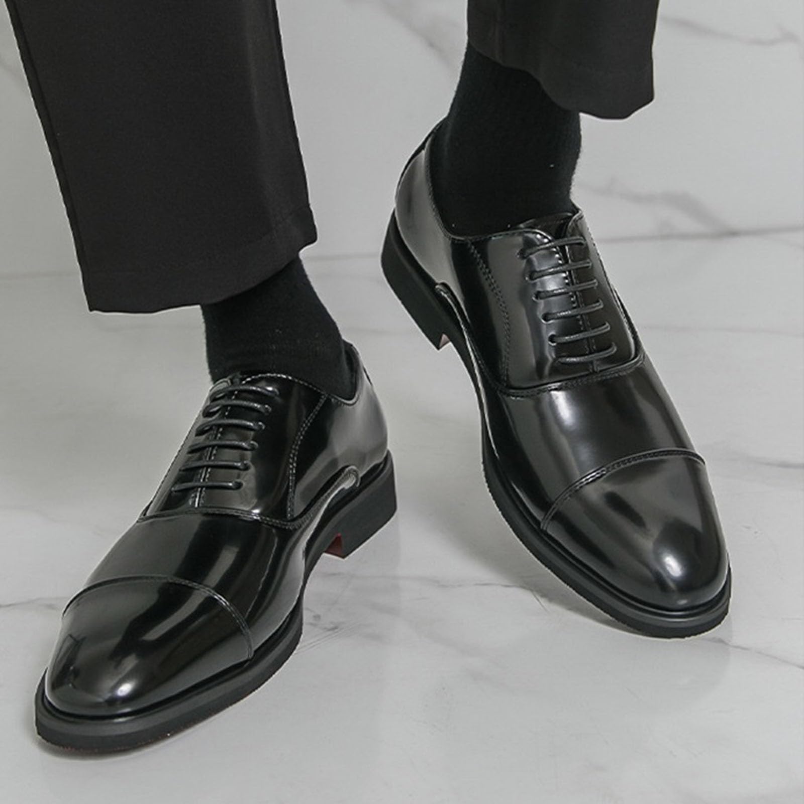 Suola Rossa Stile Britannico Scarpe da Lavoro da Uomo Oxford | Allacciate Primavera/Estate Scarpe Eleganti In Pelle Verniciata Lucida Da Lavoro E Da Cerimonia