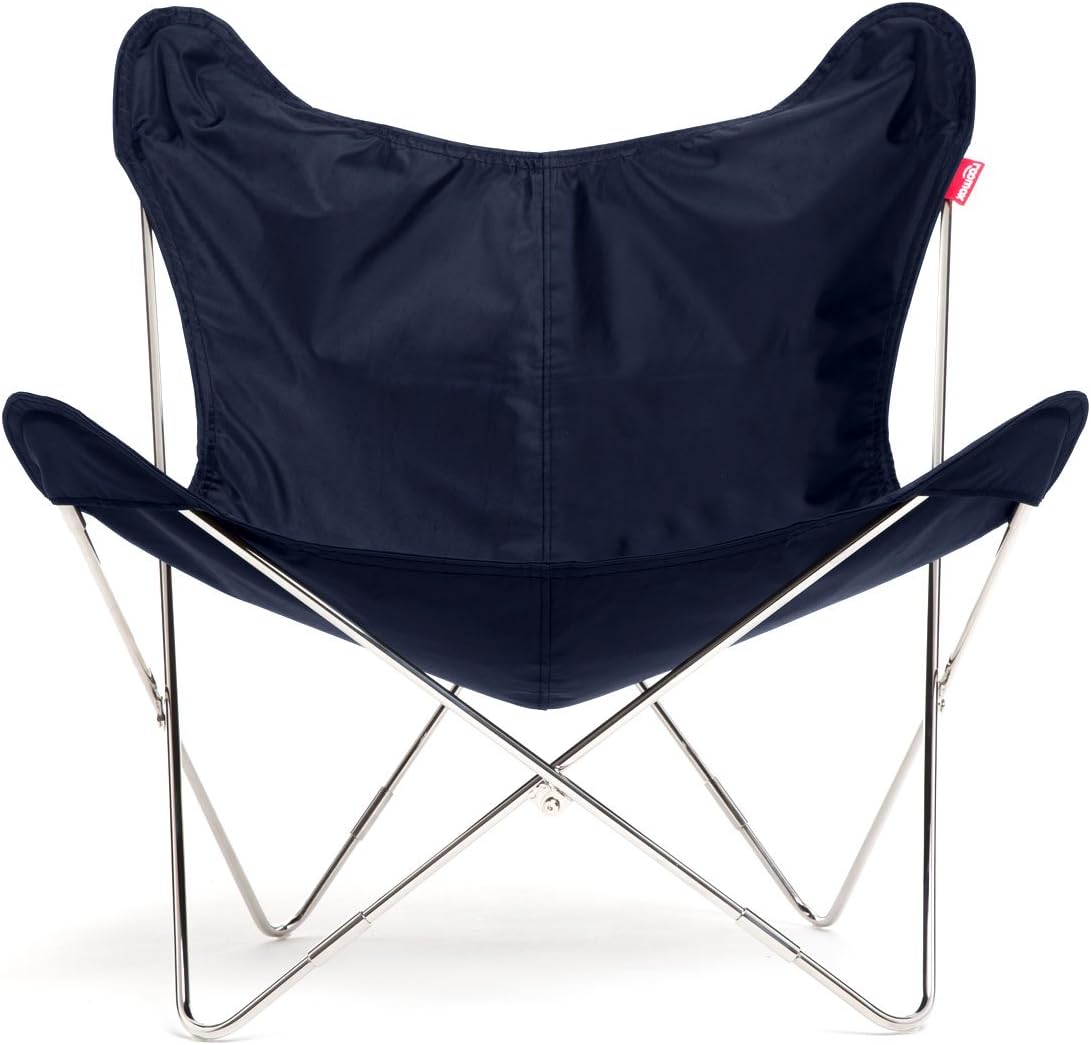 ROOMOX Portable Indoors and Outdoors with Carry Bag, 1930s Hardoy Design Chair with Easy Assembly Stainless Steel Tubular Frame, Modular, Polyester, Navy/Steel, Single