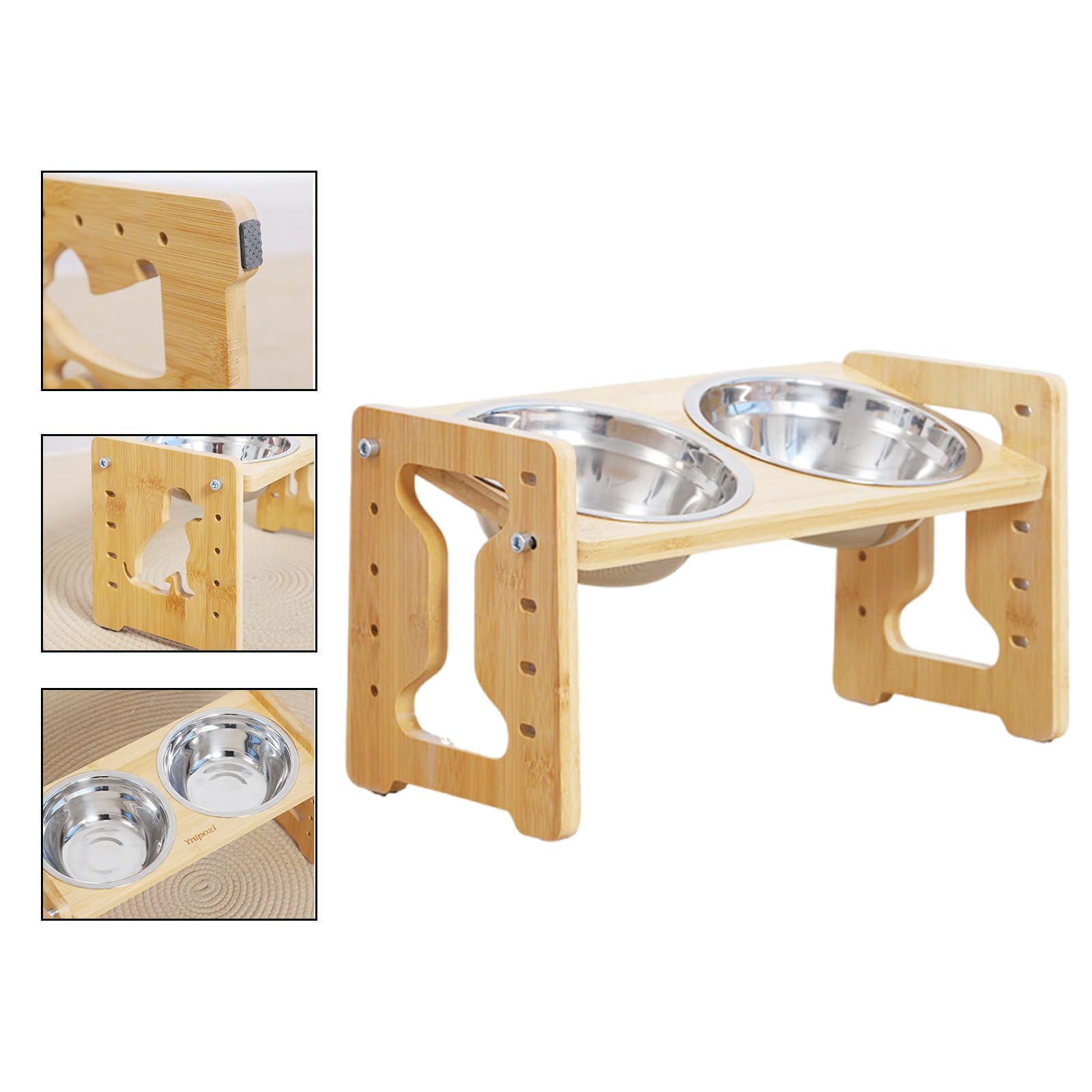 Comederos elevados para mascotas con cuencos dobles de acero inoxidable de 5 etapas de ajuste de altura antideslizante, para la salud de las articulaciones de las mascotas