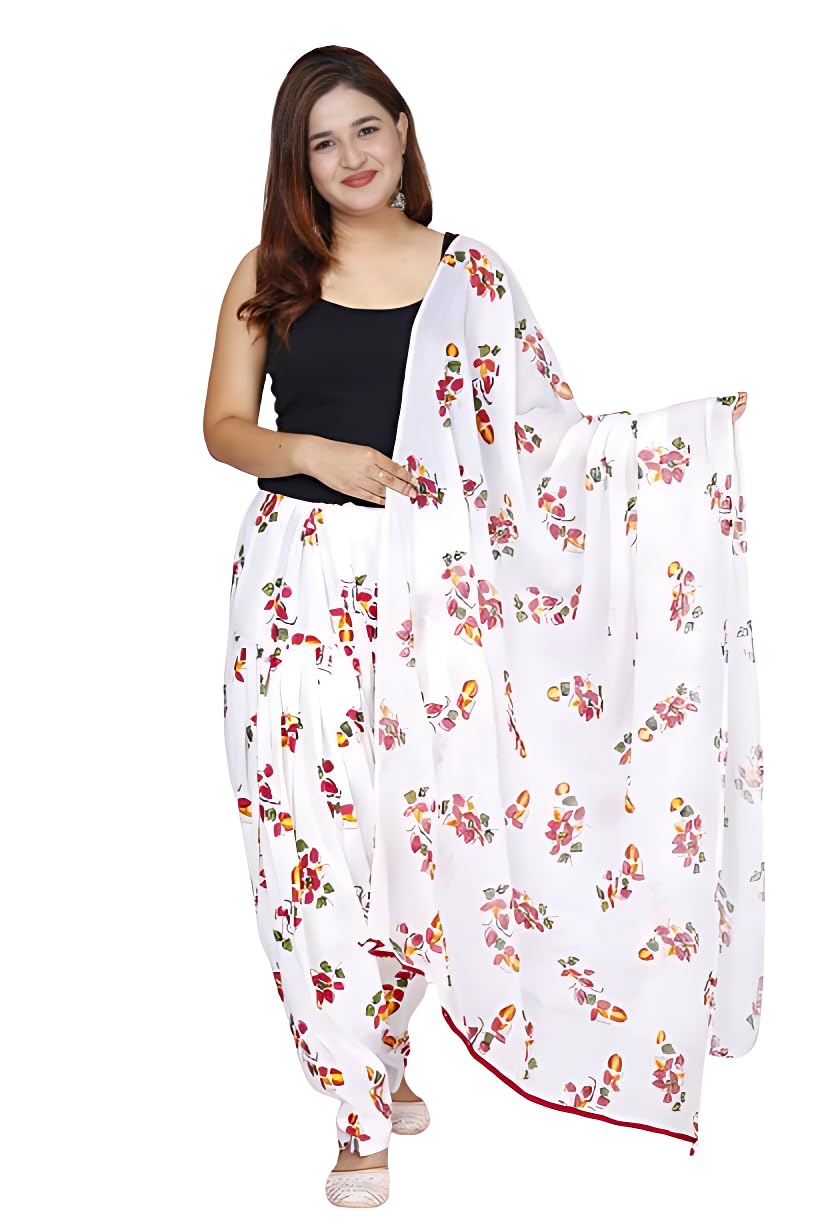 KHEEAA Fashion's Womens Cotton Print #Patti# Patiala Salwar with Matching Dupatta (Free Size) White-picture-36