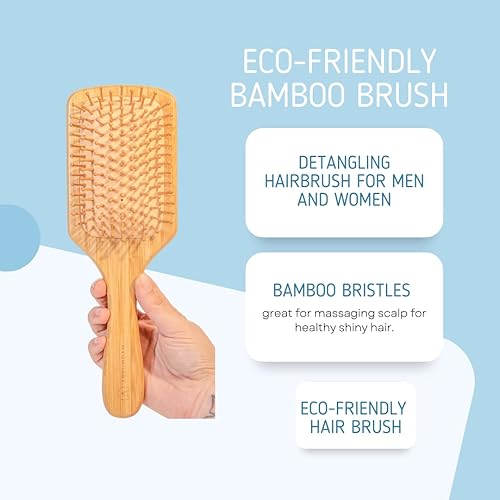 Miniatura 3 de Juego de 2 cepillos de madera para el cabello de Areumdan. Cerdas redondas de bambú ecológico para desenredar y masajear el cuero cabelludo cepillo