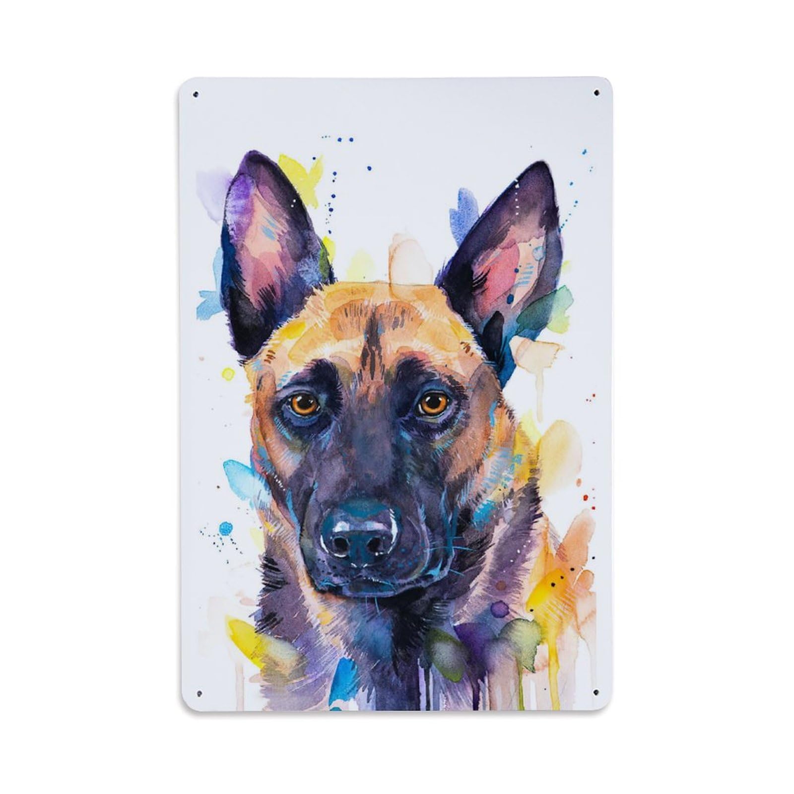Vintage Wildlife Color Belgian Shepherd Animal Aesthetic Metal Tin Sign Plaque Wall Decor for Cafe, Man Cave, Club Bar, Office, Home Garden Round Metal Poster 8x12Inch