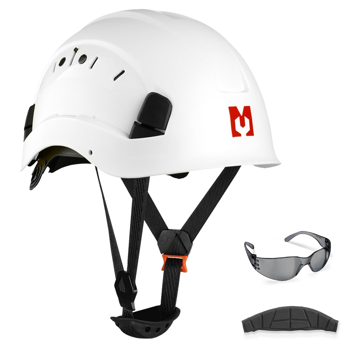 Casque de Sécurité, Casques de Protection EN397 avec Lunettes Antibuée, 53 à 63 cm Tour de Tête Réglable, Matériau ABS Résistant pour Hommes Femmes