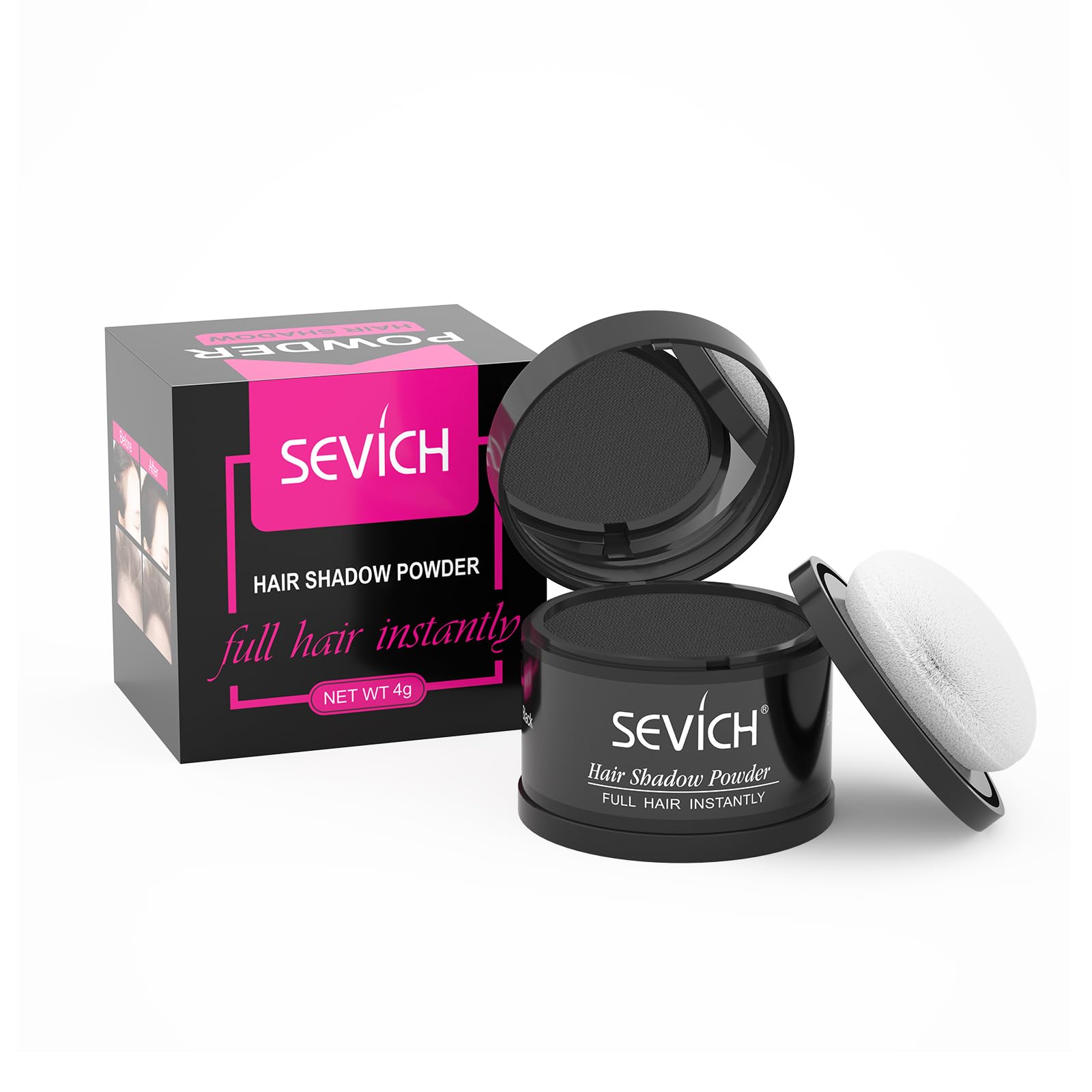 Sevich Hairline Powder,Instantly Conceals Hair Loss, Root Touch up Powder, Hair Shadow Toppers for Women & Men, Touch Up for Thinning Gray Hair, Windproof & Sweatproof, Black