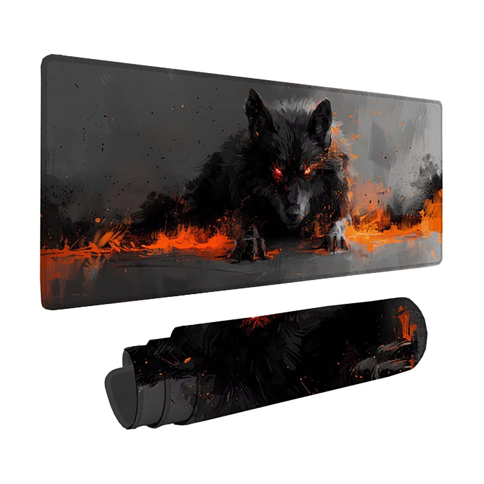 Tapis de Souris Gaming, Loup Tapis de Souris XXL 1000 X 500 mm, Large Mouse Pad Noir Motif avec Bords Cousus pour Améliorer Précision et Rapidité, Base en Caoutchouc Antidérapant, Cadeau -zzg2505NW