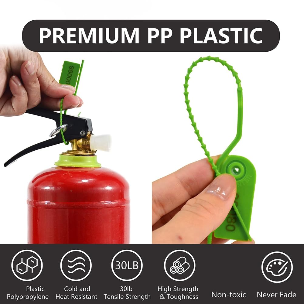 100 Sigilli di Sicurezza In Plastica Numerati, Etichette A Prova di Manomissione, Tiranti, Sigilli Antimanomissione Sicuri, Autobloccanti, Verde