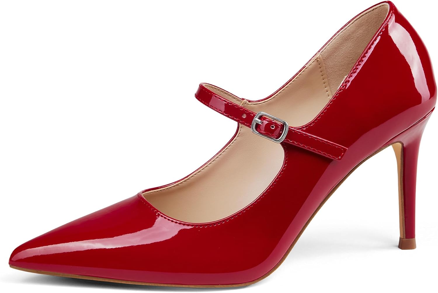 GENSHUO Women Mary Jane Pumps High Heels Pointed Closed Toe Stiletto with Strap Comfortable Vintage 3.2 Inch Office Wedding Dance Party Dress Shoes