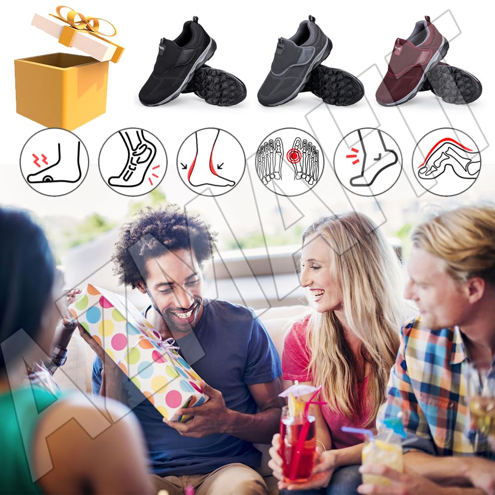 Scarpa Uomo per Piedi Gonfi Confortevole Sneakers Casual all'Aperto Scarpe Uomo a Strappo Ginnastica Tennis Fitness Camminata per Persone anziane diabetiche,Grigio,39/245mm