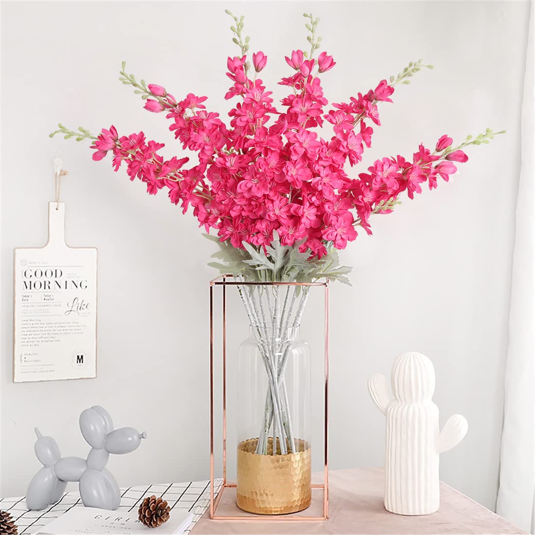 IPOPU Fiori Artificiali Delphinium Rossi – 6 Rami Lunghi 85 Cm In Seta, Bouquet Finti Per Matrimonio E Casa