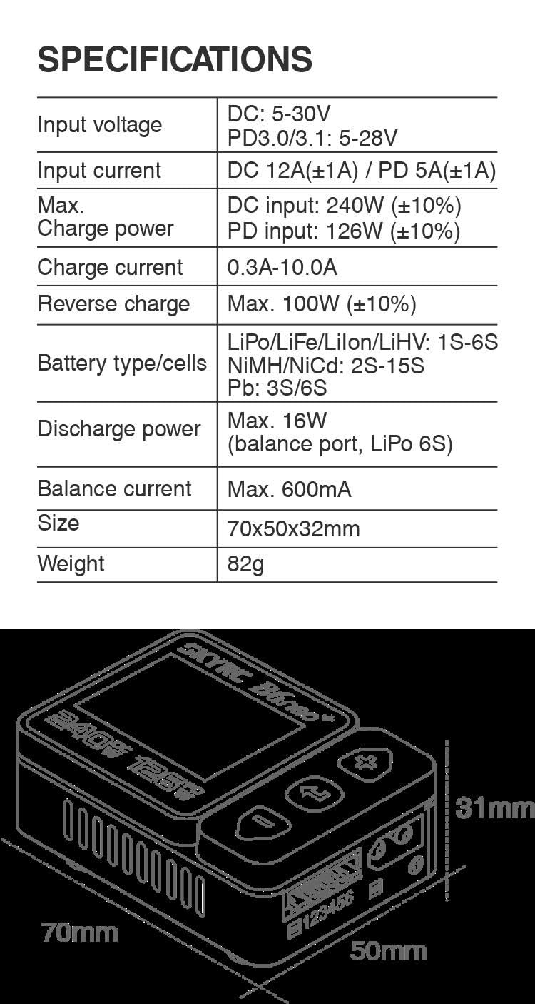 RC Lipo ładowarka do akumulatora dron airsoft, SKYRC USB C B6 Neo+ Smart Mini szybka ładowarka 1S 2S 3S 4S 5S 6S Lipo Li-Ion LiHV Life PB, 2S-15S NiMH/NiCd rozładowywanie wsteczne