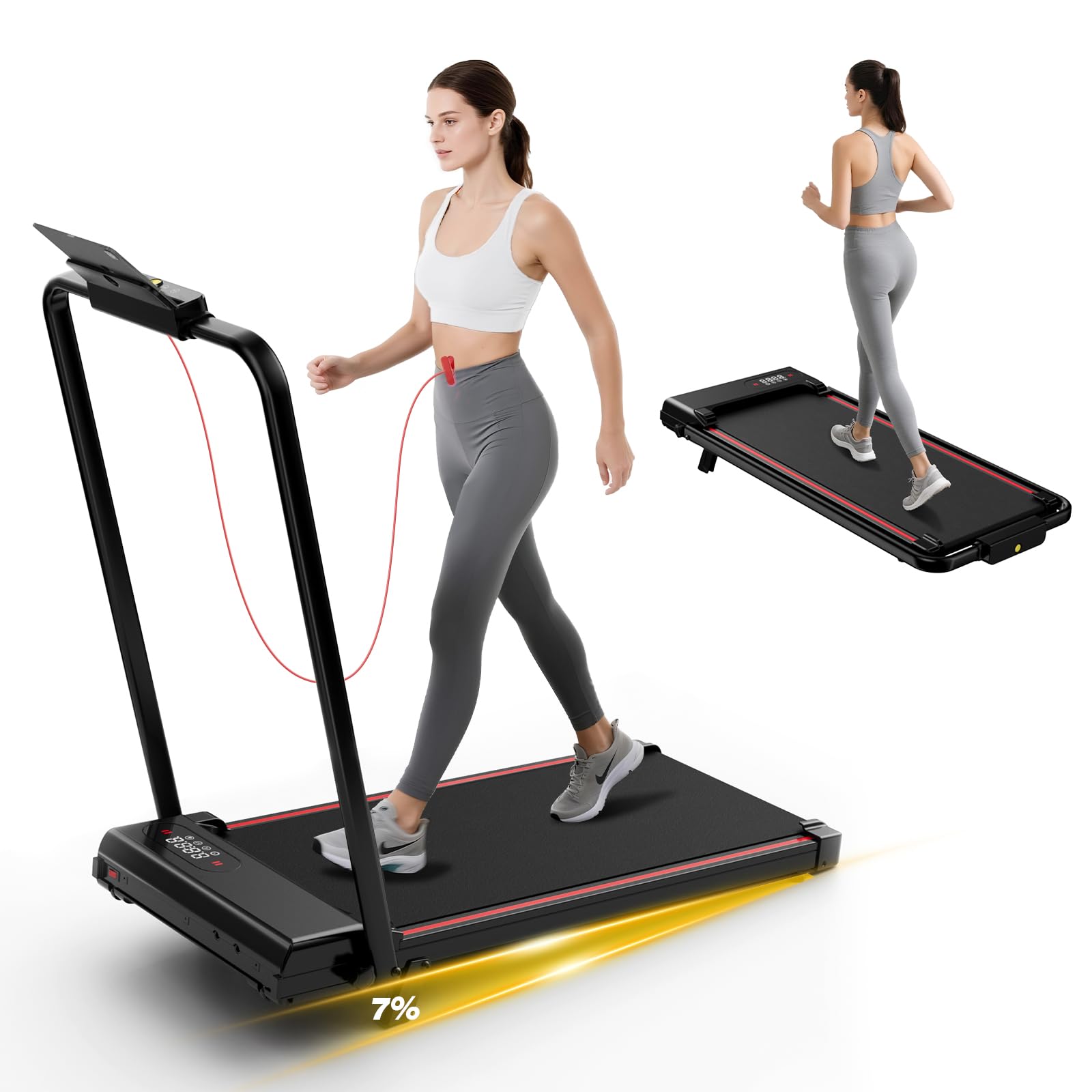 Tapis de Course 4 en 1 Pliable avec Pente 7% – Tapis de Marche Électrique 8 km/h, Moteur 2,5 CV, Système d’Amorti Avancé, Écran LCD, Cadre Renforcé, 130 kg Max – pour Maison & Bureau