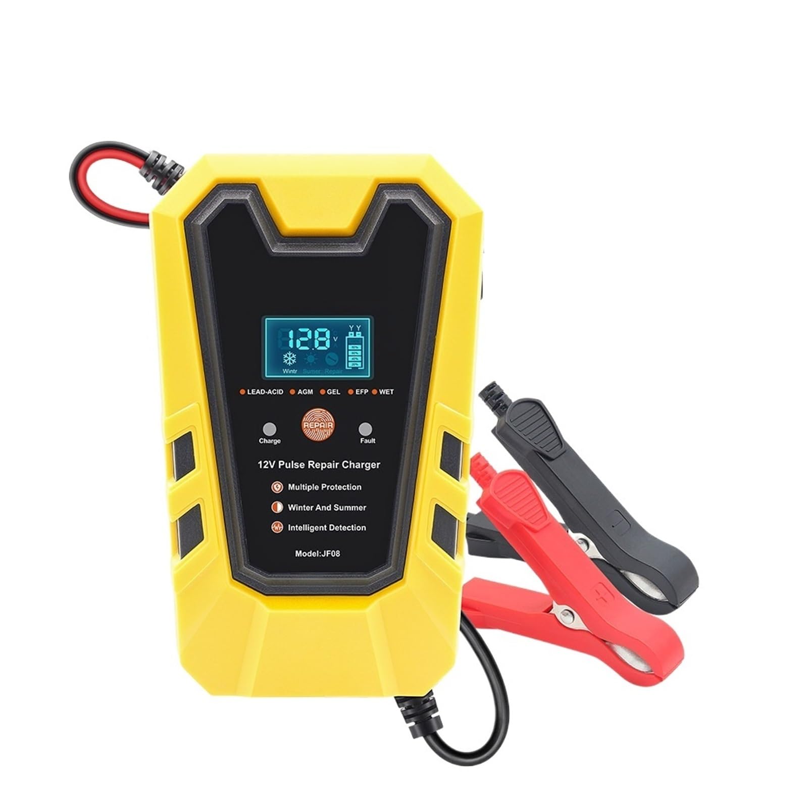 Naprawa Impulsów 12V 6A Akumulator Litowo-ołowiowy Ładowarka Samochodowa Wyświetlacz LCD Tester Baterii Szybkie Ładowanie Do Samochodu/motocykla łAtwa W UżYciu(Yellow)