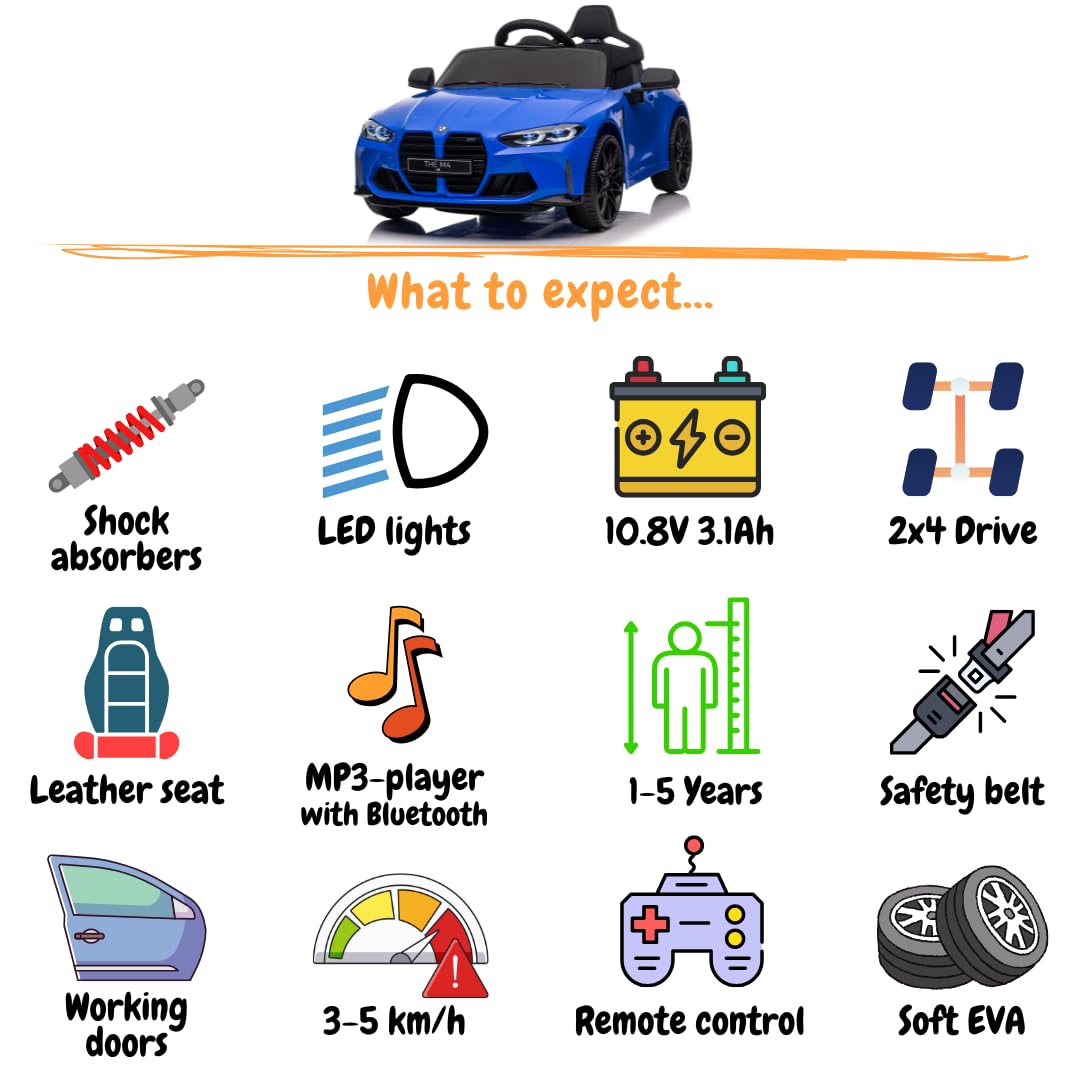 BMW M4 Elektro-Kinderfahrzeug mit Fernbedienung 12V 1 bis 5 Jahre - Blau