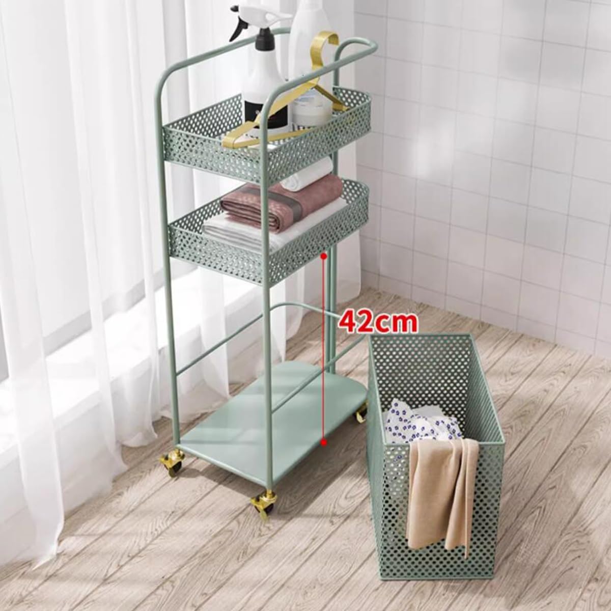 GIZNXBA Cesto Portabiancheria in Metallo, Cestino Biancheria Sporca Slim Cesto per Vestiti con Ruote, Cesto per Vestiti O Biancheria per Organizzare Il Cesto per Il Soggiorno, Il Bagno(/Gold)