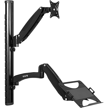 VIVO Single Laptop Wall Mount Articulating Swing Arm up to 27" Standing Workstation Counterbalance Monitor