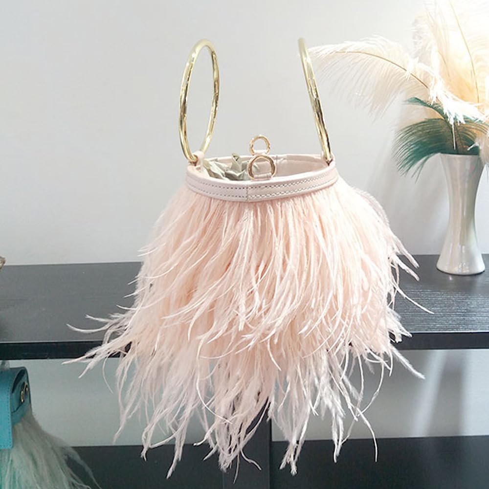 Mujeres Avestruz Esponjoso Tote Bag Bolso de plumas Crossbody Bag Bolso de hombro Clutch de noche Bolso de novia Banquete Fiesta