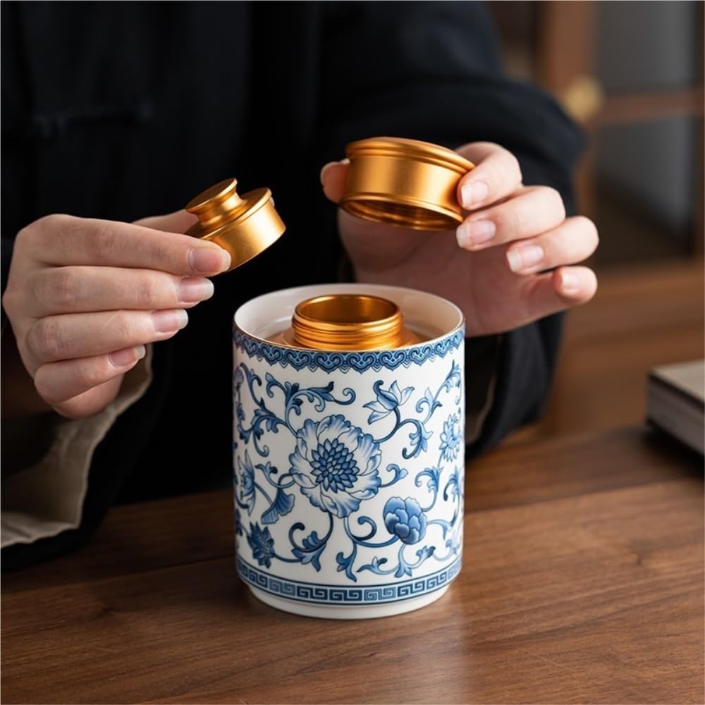 Contenitore per Il tè in Ceramica, contenitori per Il tè Sfuso in Porcellana Blu e Bianca, Filtro per Il tè da Ufficio, Set da tè Cinese, Set da Due scatole per Il tè