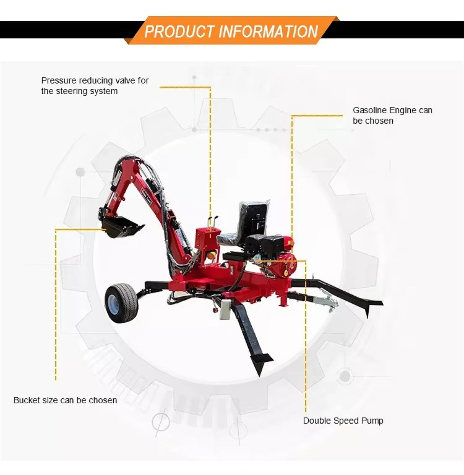 Escavatore a cucchiaia rovesciata, mini escavatore idraulico a 360° con benne intercambiabili, terna rimorchiabile compatta per trattori agricoli e scavi