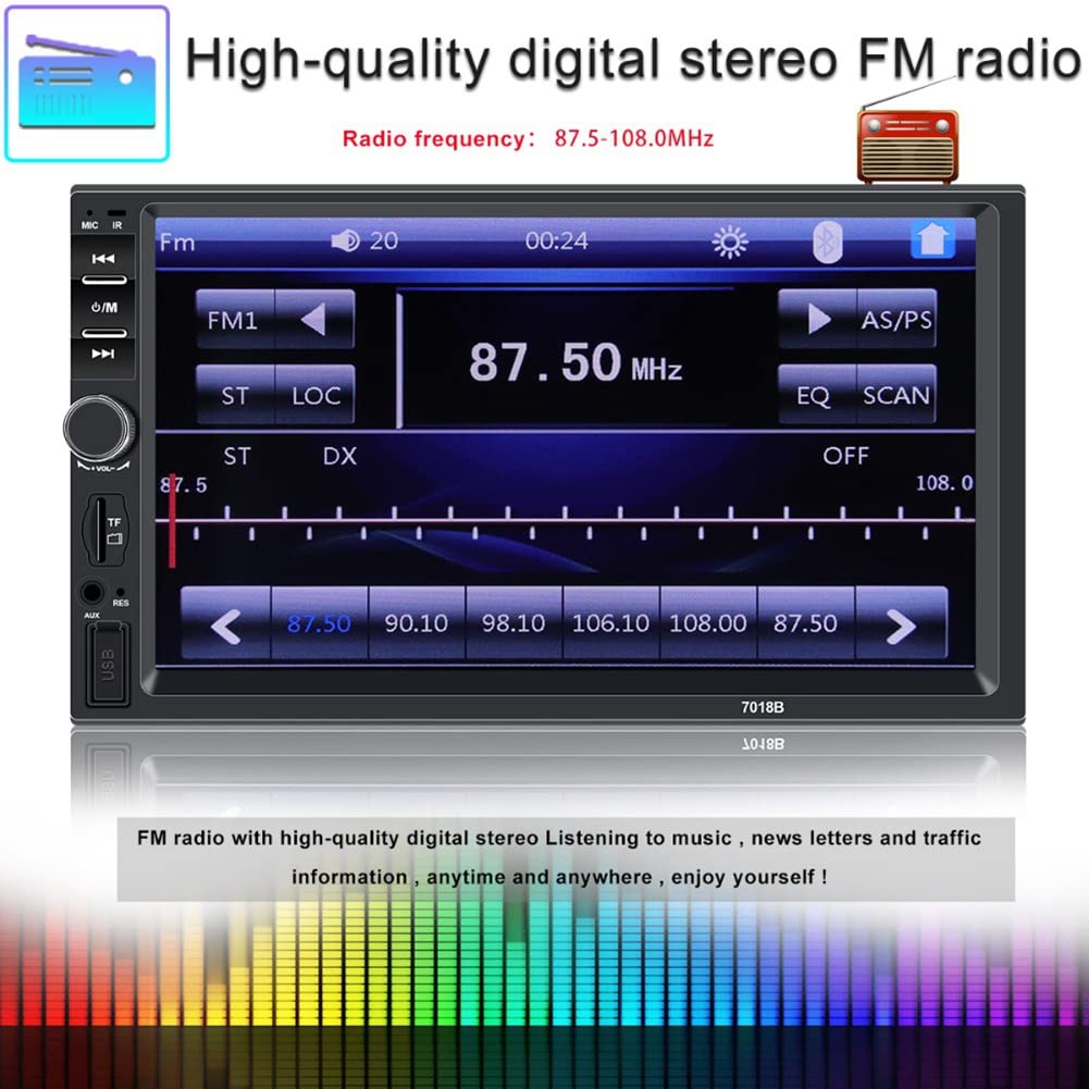 Reproductor universal de radio de coche de 7 pulgadas, 2 DIN, pantalla táctil, estéreo, MP5, Bluetooth, multimedia con cámara 7018B