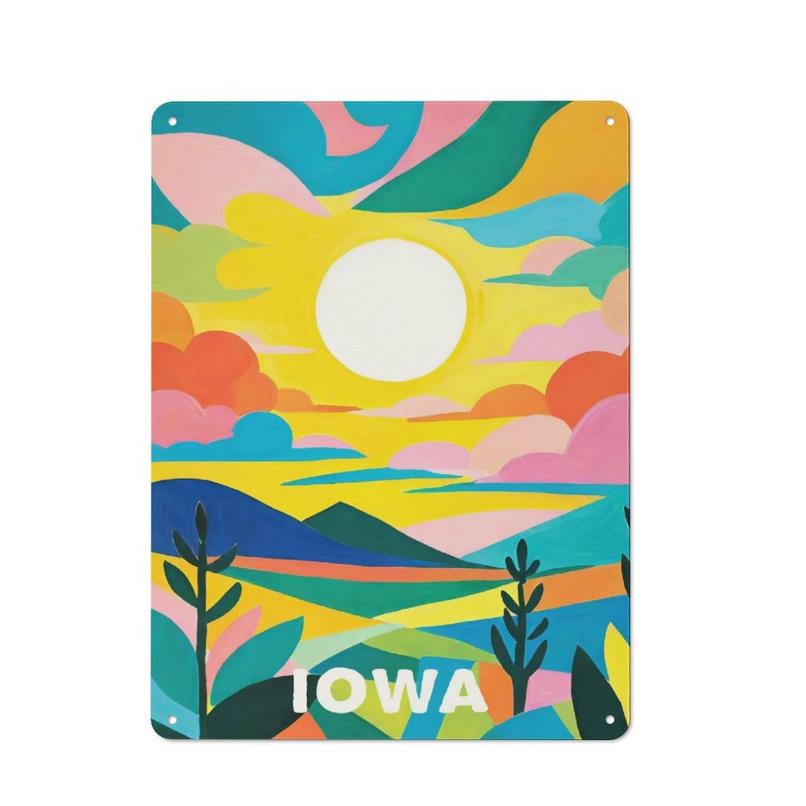 Junmoney Style-16 Understated Office Metal Sign 40X30cm Featuring Bold Landscape Iowa Art, Studio Wall Plaque For Office, Study, Studio Or Hallway