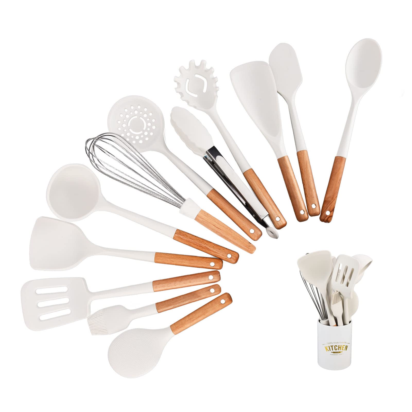 Juego de Utensilios de Cocina de Silicona de 12 Piezas con Soporte, Juego de Utensilios de Cocina para Utensilios de Cocina Antiadherentes, Soporte de Juego de Cocina de Silicona, sin BPa