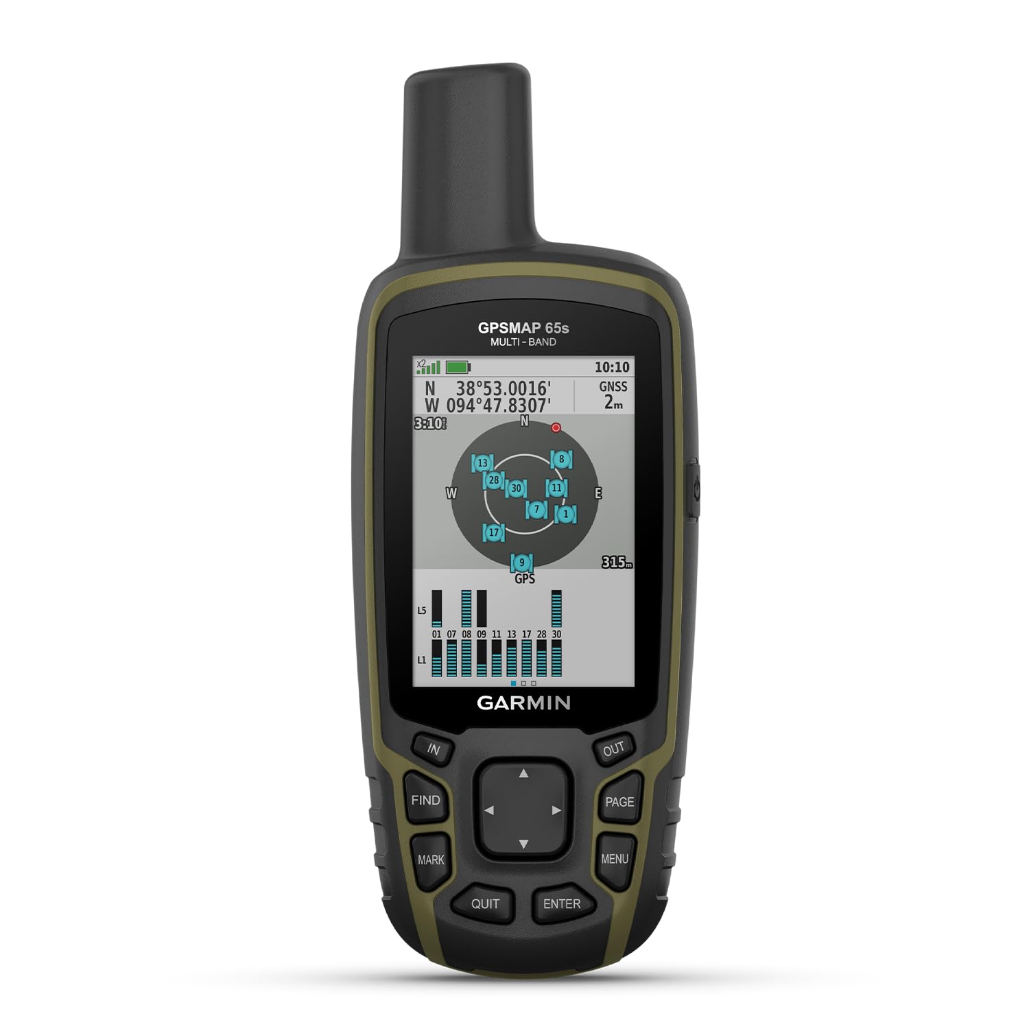 Garmin GPSMAP 65s – Robustes GPS-Outdoor-Navi mit vorinstallierter TopoActive Europakarte, 2,6“ Farbdisplay, Barometer & Kompass. Navigation mit 5 Satellitensystemen und Multi-Frequenz-Technologie.