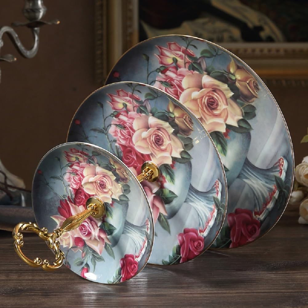 Miska na owoce na blat kuchenny, 3-poziomowe ceramiczne miski do serwowania z metalowym stojakiem, wielopoziomowy kosz do przechowywania owoców, warzyw, przekąsek, orzechów, ciast i deserów