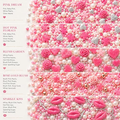Image of Confect Cake & Cupcake Sprinkles | Love Sprinkles Mix Pink Mini Lips & Roses, Silver Hearts & Vermcelli and White Pearls | Anniversary Sprinkles | Vegan, Gluten-Free, Nut-Free, Soy-Free, Dairy-Free , Handcrafted Sprinkle -Edible sprinkles -140 Gms