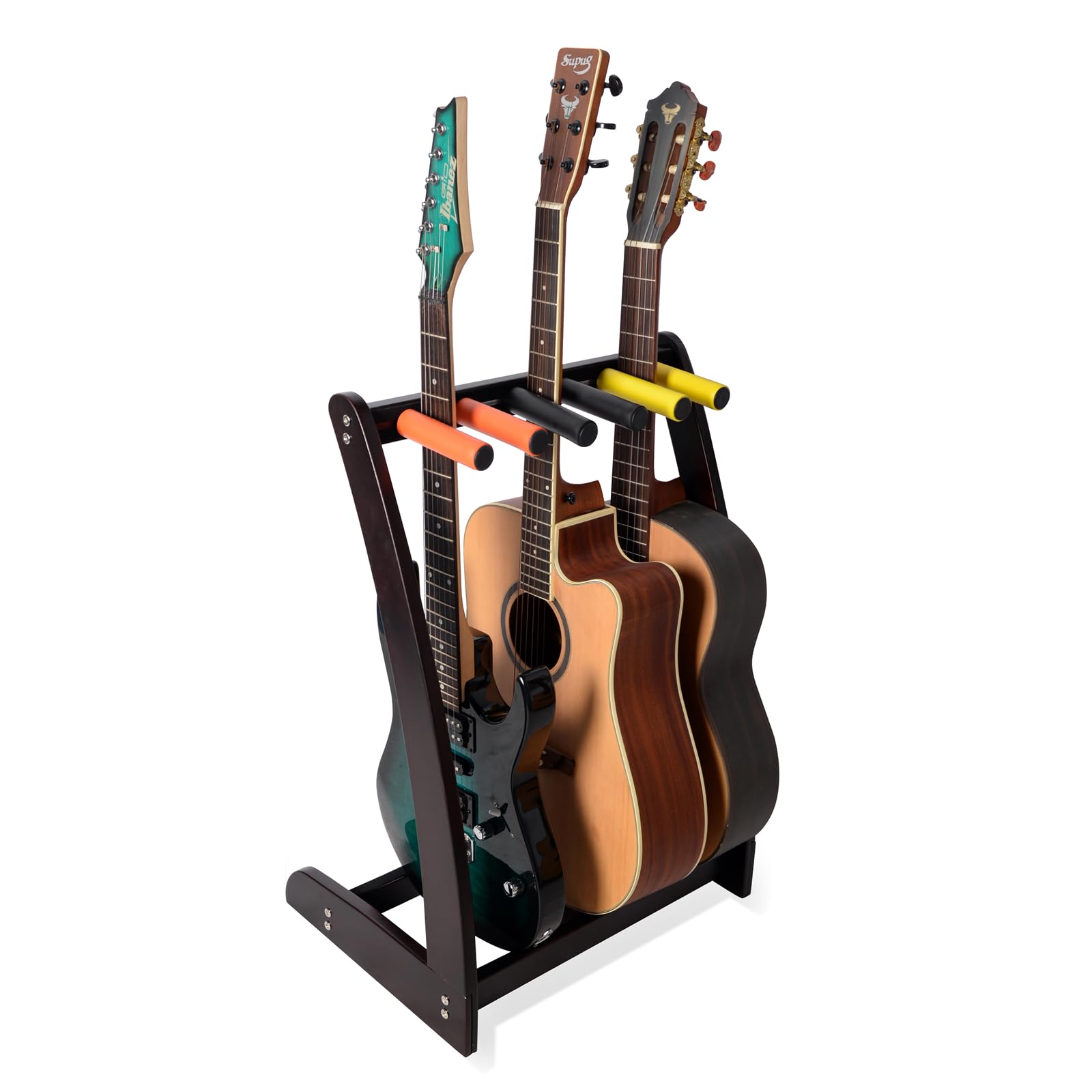 Miwayer Gitarrenständer für mehrere Gitarren (3 Gitarren, 5 elektrische oder Bass), Gitarrenständer aus Holz für Akustik-, Elektro-, Bassgitarren und Koffer, Boden-Bambus-Gitarrenständer (5