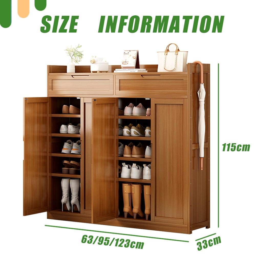 Scarpiera In Bambù 130x35x99 Cm | 4 Ante | Per 24-32 Paia Di Scarpe | Autoportante Marrone - Foto 8