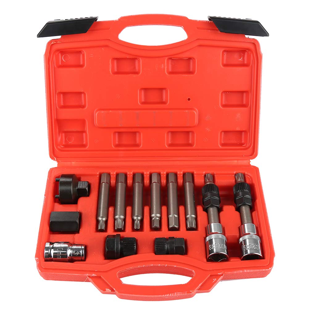 HUOLE Kit d'outils de retrait de poulie d'alternateur, outil de retrait de poulie d'alternateur, outils d'extraction de découplage de voiture 13 pièces (B)