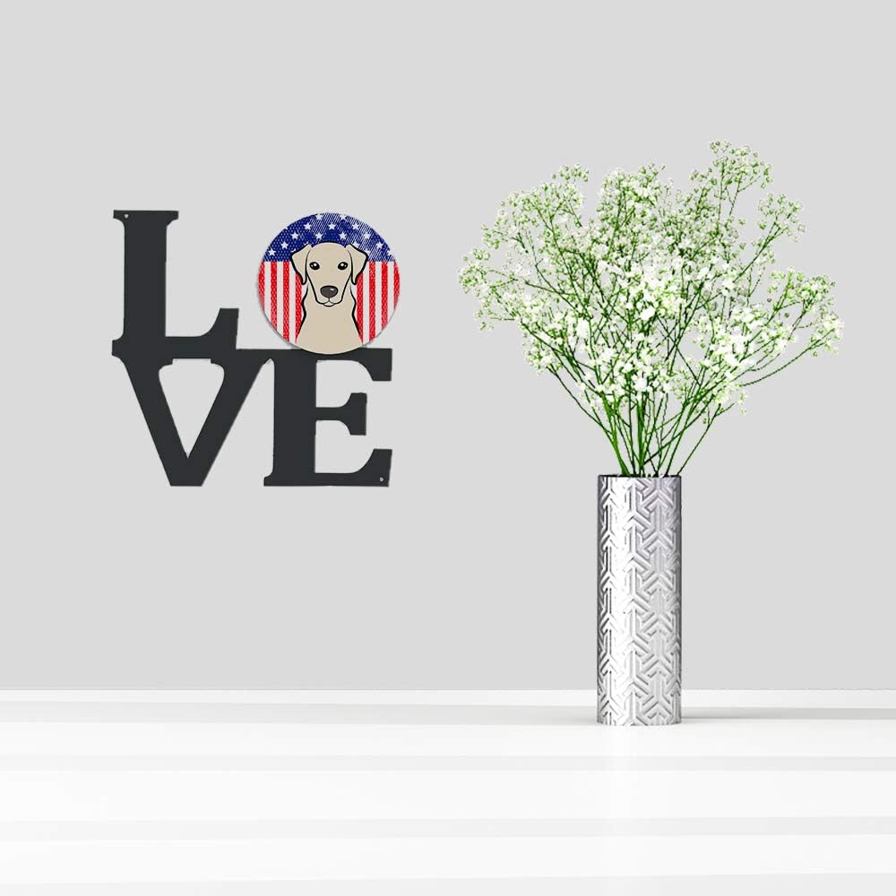 Caroline's Treasures BB2152WALV American Flag and Yellow Labrador Metal Wall Artwork LOVE Indoor Outdoor Art Decor Patio, Bathroom, Kitchen Colorful Aluminum and Black Steel Sculpture