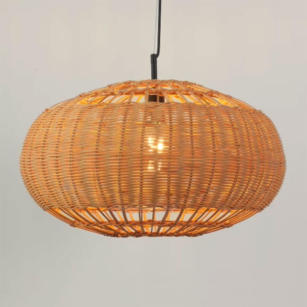 LQZCXMF Boho Ceiling Light Fixture 23.6'' 3 Headlight Rattan Basket Flush Mount Ceiling Chandelier Hand-Woven Lamp Shade Coastal Wicker Weave Design Adjustable Cord for Bedroom, Entryway, Foyer, E26