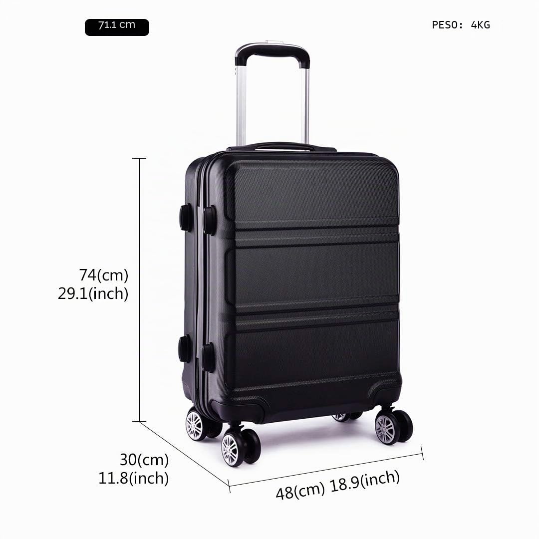 Kono Juego Maletas de Viaje Rígida ABS 3 Piezas Trolley Maleta Equipaje de Mano con 4 Ruedas y Cerradura de Combinación TSA 52/65/75cm (Cabina/Mediana/Grande, Negro)