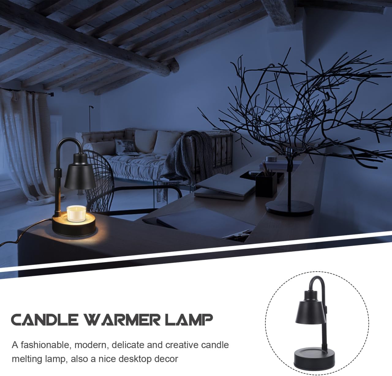 Healifty Candle Warmer Lamp Wax Melting Lamp Night Light for Scented Candles Adjustable Height Us Plug 2 Bulbs Black Home Decor for Desk Bedroom Living Room