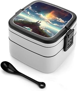 Anime Adult Bento Box, All-in-One Stackable Lunch Box Container with 2 Compartments Food Container Bento Box Tray