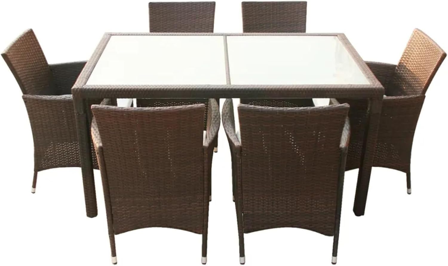 7-Piece Outdoor Wicker Dining Set, Rattan Patio Furniture with Cushions & Acacia Wood Tabletop, Black