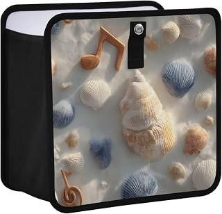 Car Trash Cans Music Seashells Print, Foldable Water Resistant Leak Proof with Lid for Auto Seat Back-S