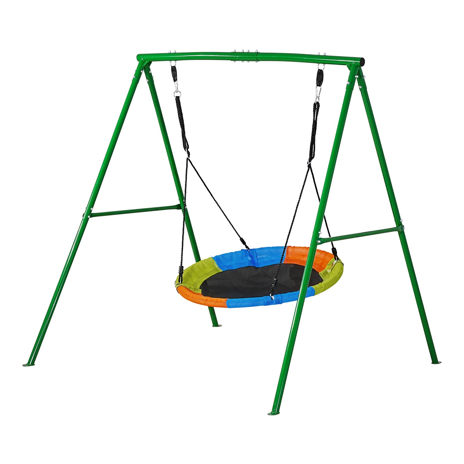 VEVOR Juego de Columpio Infantil Exterior, 184 x 180 x 181 cm, Juego de Columpio de Jardín para Niños, Capacidad de Carga 199,6 kg, con Asiento Nido Estacas, Marco de Acero, para Terraza Patio, Verde