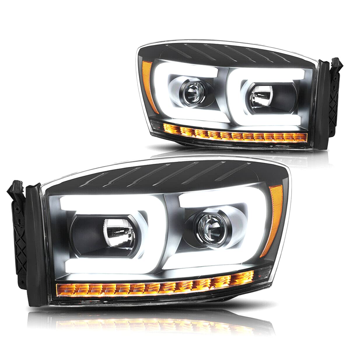 KTXX C-Bar LED DRL Signal Lamp Projector Headlight Black/Amber 331151OEL 55077795AD CH2518114 331151OER 55077794AD 63402PM CH2519115