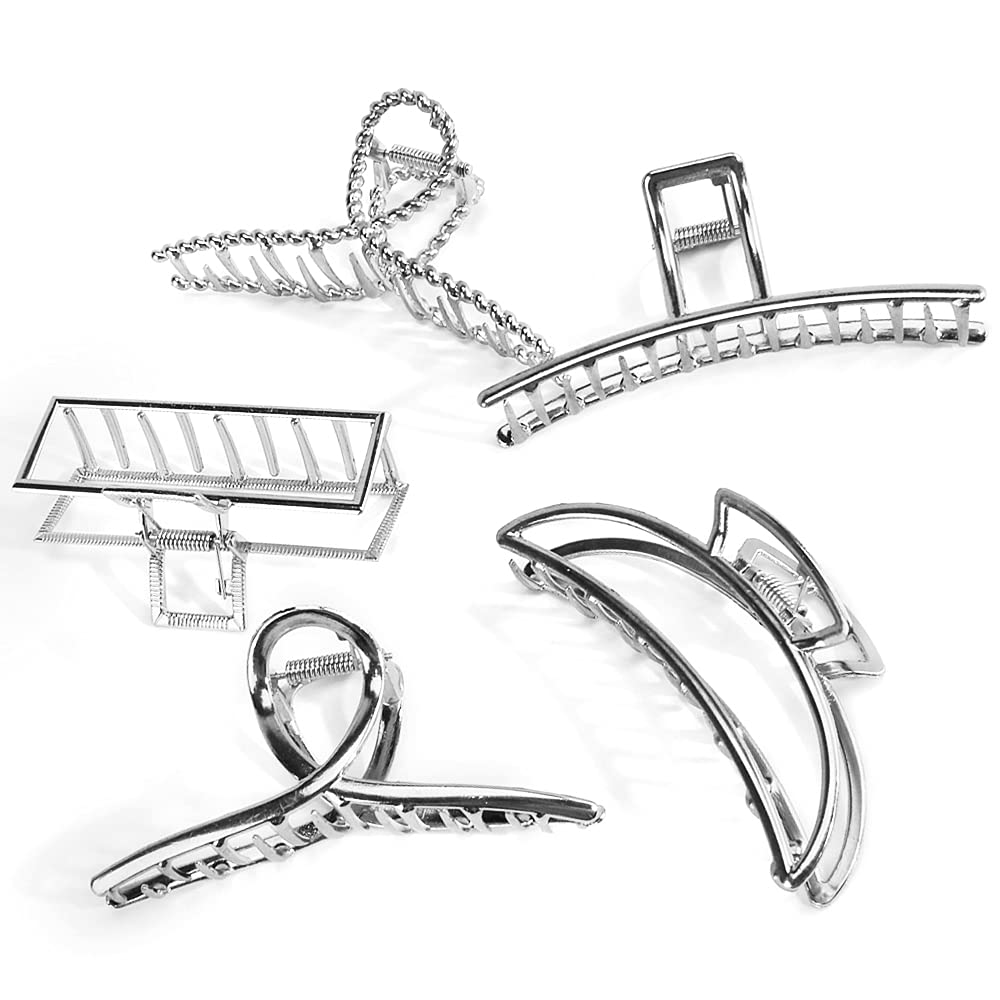 Pinzas de metal grandes para el pelo con dientes – Pinzas de agarre de mandíbula grande para cabello grueso, pinzas plateadas antideslizantes para mujer